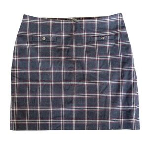 Banana Republic Plaid Mini Skirt Size 8 Lined Side Zip Navy Blue Career Office